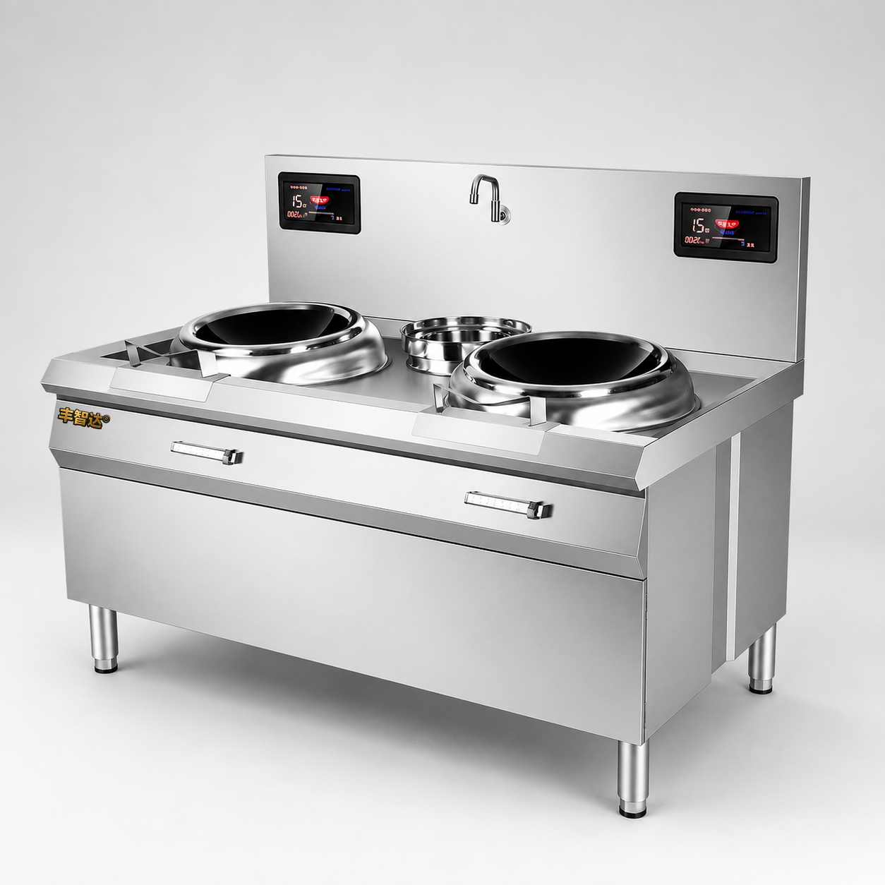 400mm Double Wok Cabinet Induction Cooker 10kW Copper Coil product image